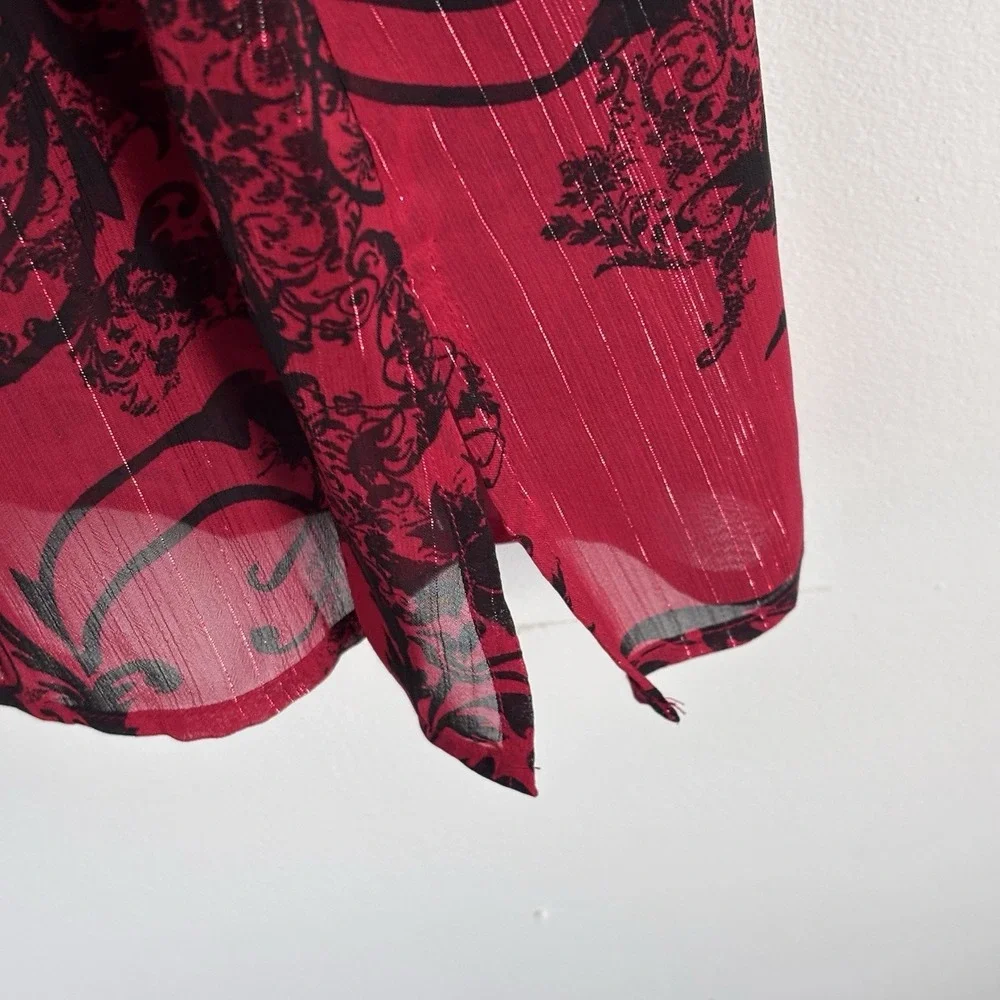 Catherines Women's Sheer Abstract Top Size 0X Red Metallic Stripes Whimsigoth‎ - Picture 9 of 11